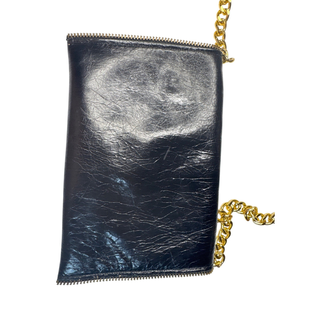 JJ Winters Black Leather Studded Crossbody Bag With Gold Chain Strap