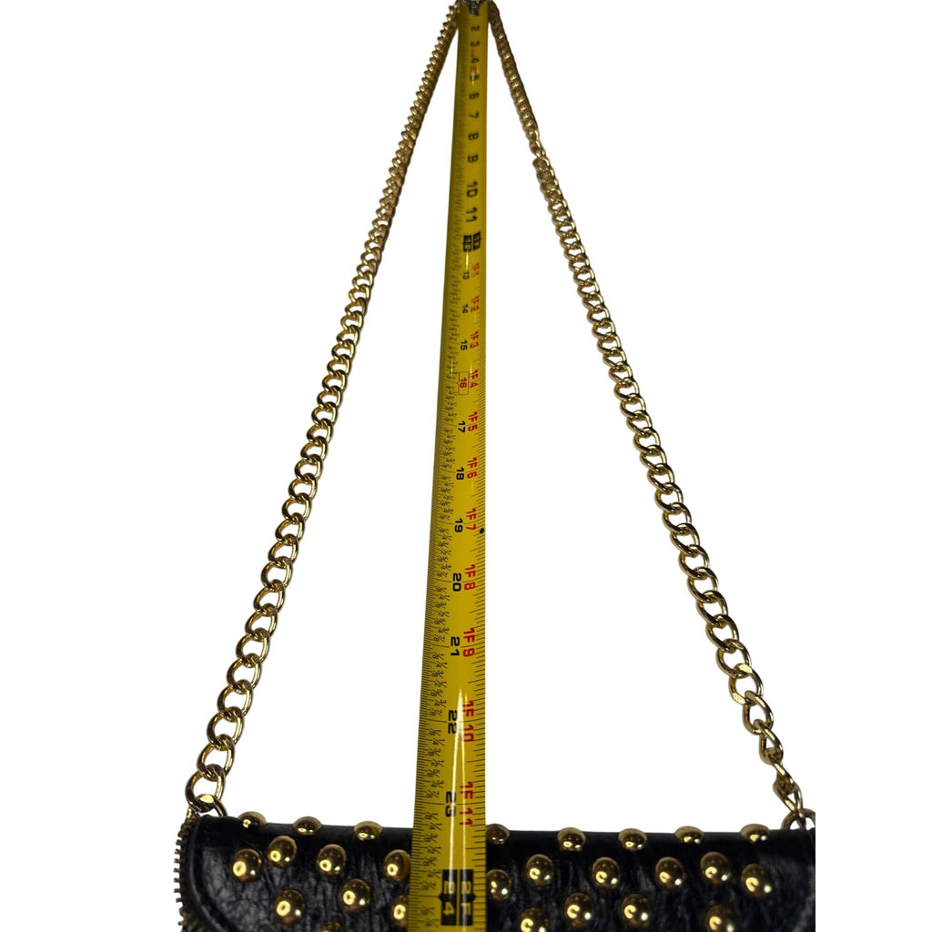 JJ Winters Black Leather Studded Crossbody Bag With Gold Chain Strap