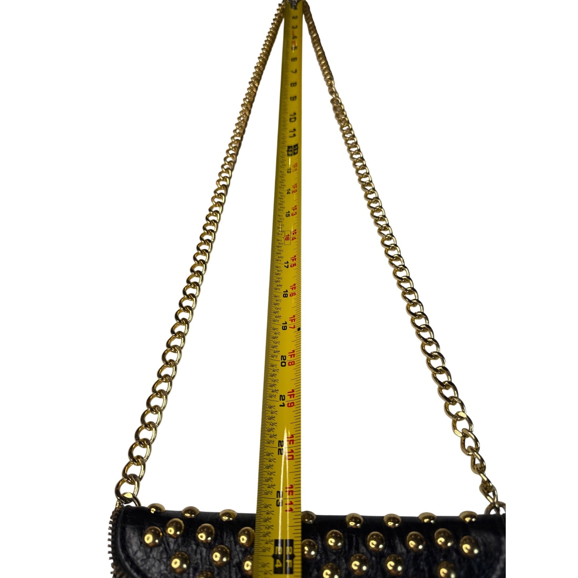 JJ Winters Black Leather Studded Crossbody Bag With Gold Chain Strap