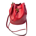 Lauren Ralph Lauren Red Leather Drawstring Bucket Bag W/Gold RL Detail 10"x10"