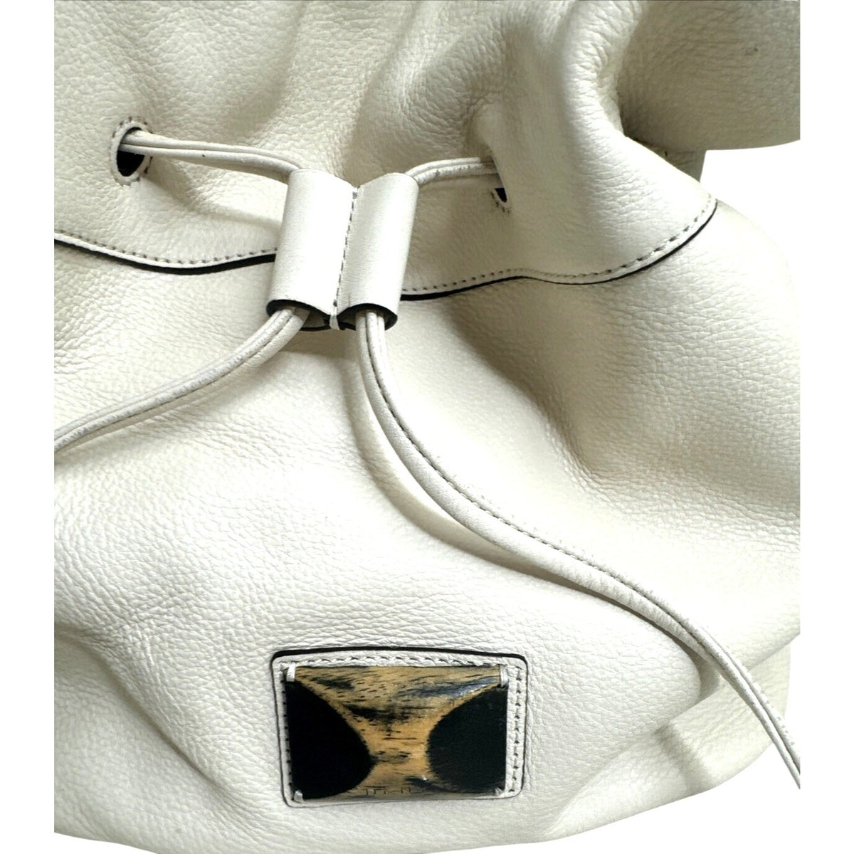 DKNY White Leather Drawstring Shoulder Bag With Tassels