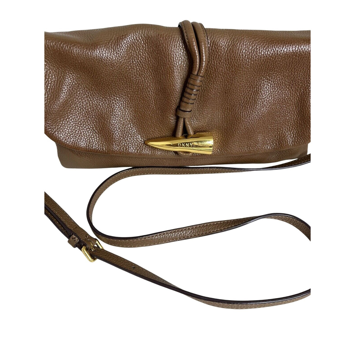 DKNY Brown Pebbled Leather Crossbody Bag With Gold Closure & Adjustable Strap
