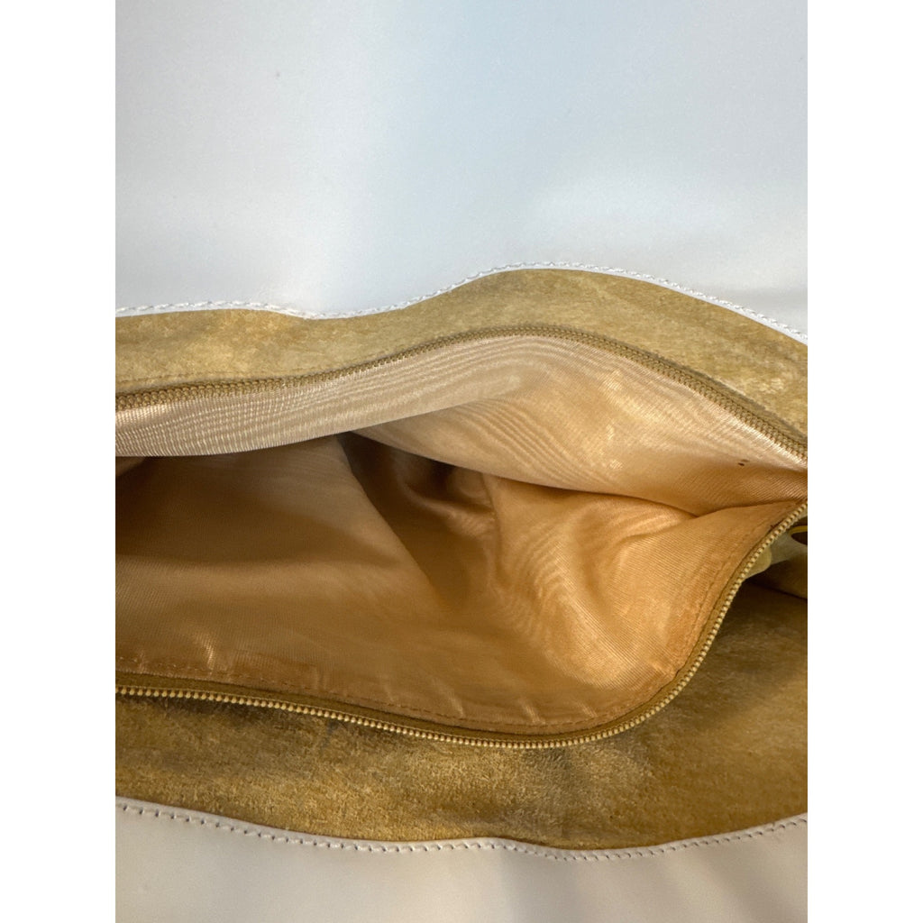 Vintage Siso Beige/White Leather Trim Canvas Handbag Made In Italy W/Lock & Key