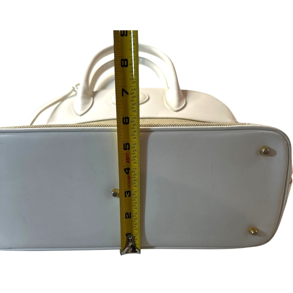 Vintage Siso Beige/White Leather Trim Canvas Handbag Made In Italy W/Lock & Key