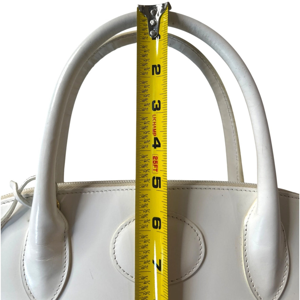 Vintage Siso Beige/White Leather Trim Canvas Handbag Made In Italy W/Lock & Key