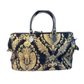 Bueno Black & Gold Tapestry Handbag With Leather Trim & Metal Feet
