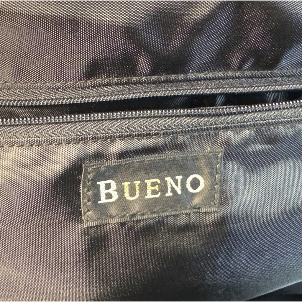 Bueno Black & Gold Tapestry Handbag With Leather Trim & Metal Feet