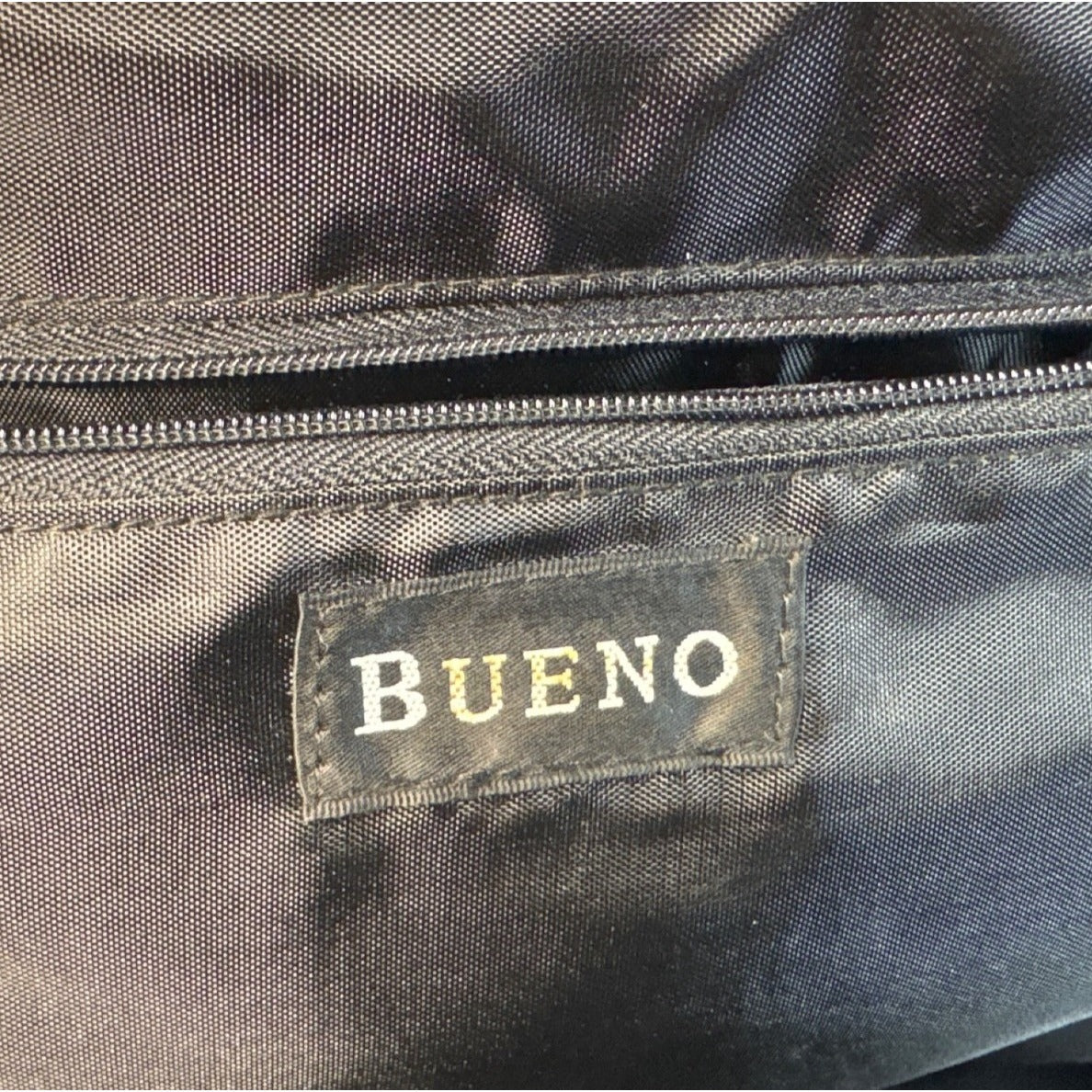 Bueno Black & Gold Tapestry Handbag With Leather Trim & Metal Feet