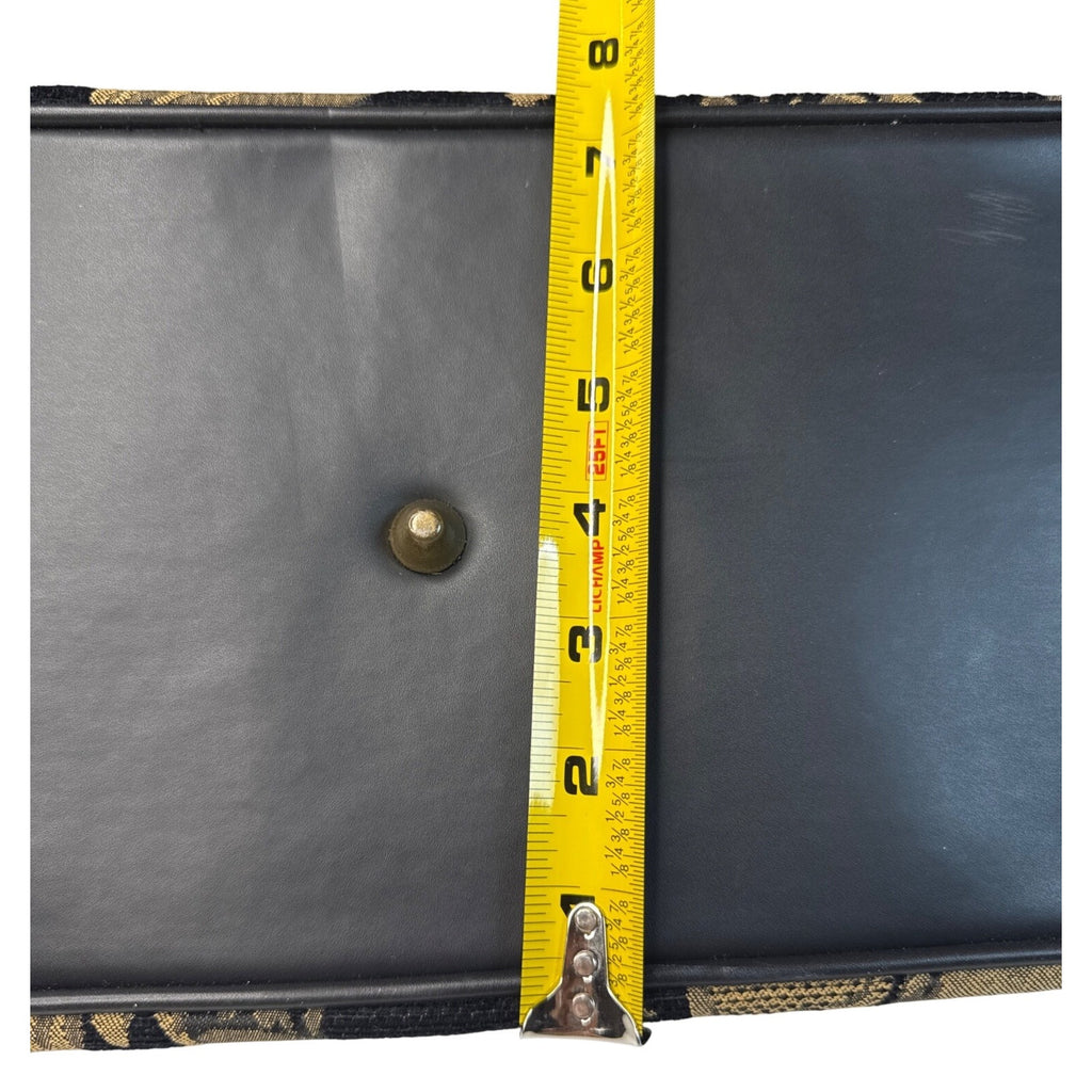 Bueno Black & Gold Tapestry Handbag With Leather Trim & Metal Feet