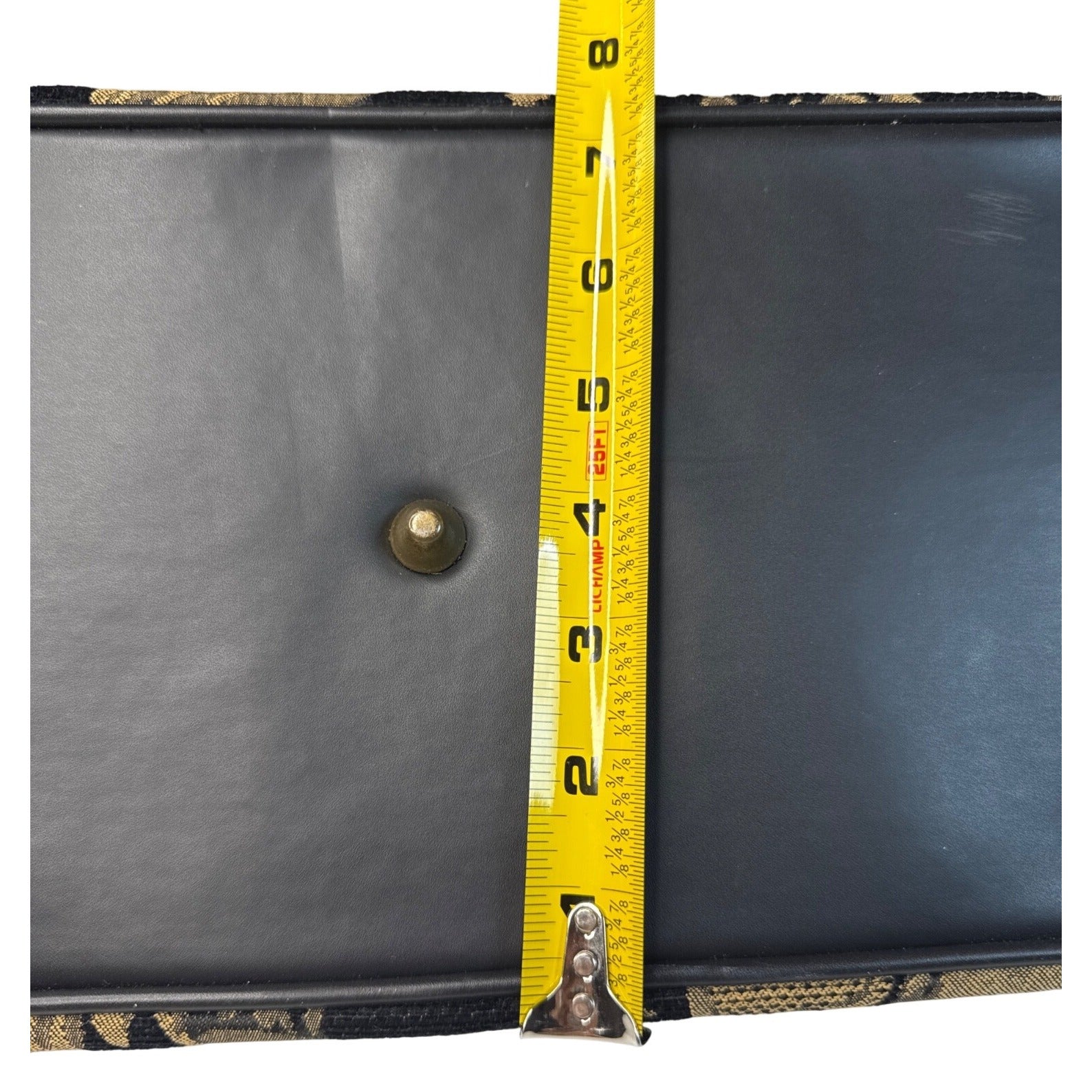 Bueno Black & Gold Tapestry Handbag With Leather Trim & Metal Feet