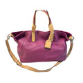 Cole Haan Purple Leather Tote Bag With Cream Interior & Tan Handles 12"x7"x6"