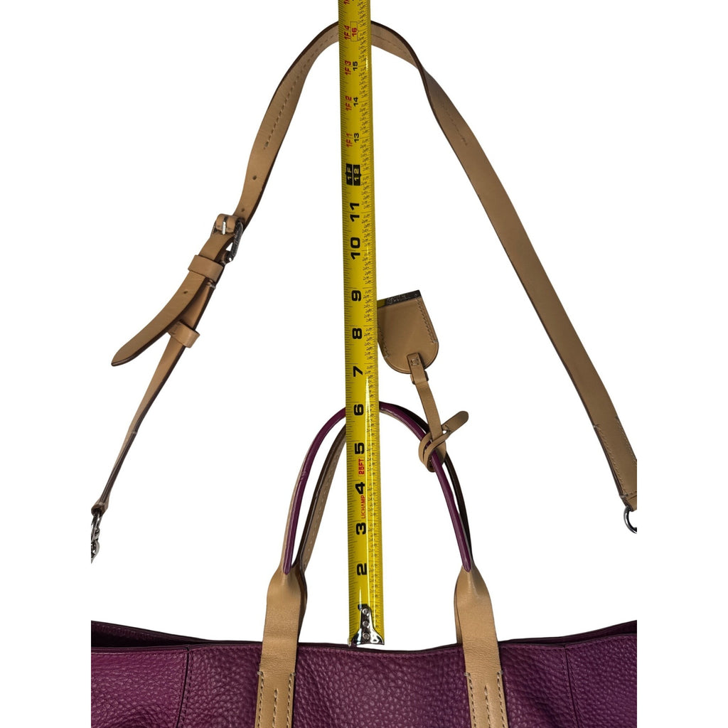 Cole Haan Purple Leather Tote Bag With Cream Interior & Tan Handles 12"x7"x6"