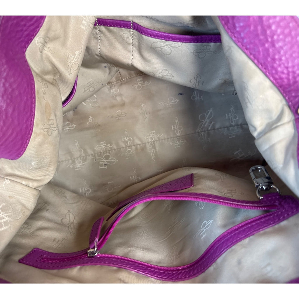 Cole Haan Purple Leather Tote Bag With Cream Interior & Tan Handles 12"x7"x6"