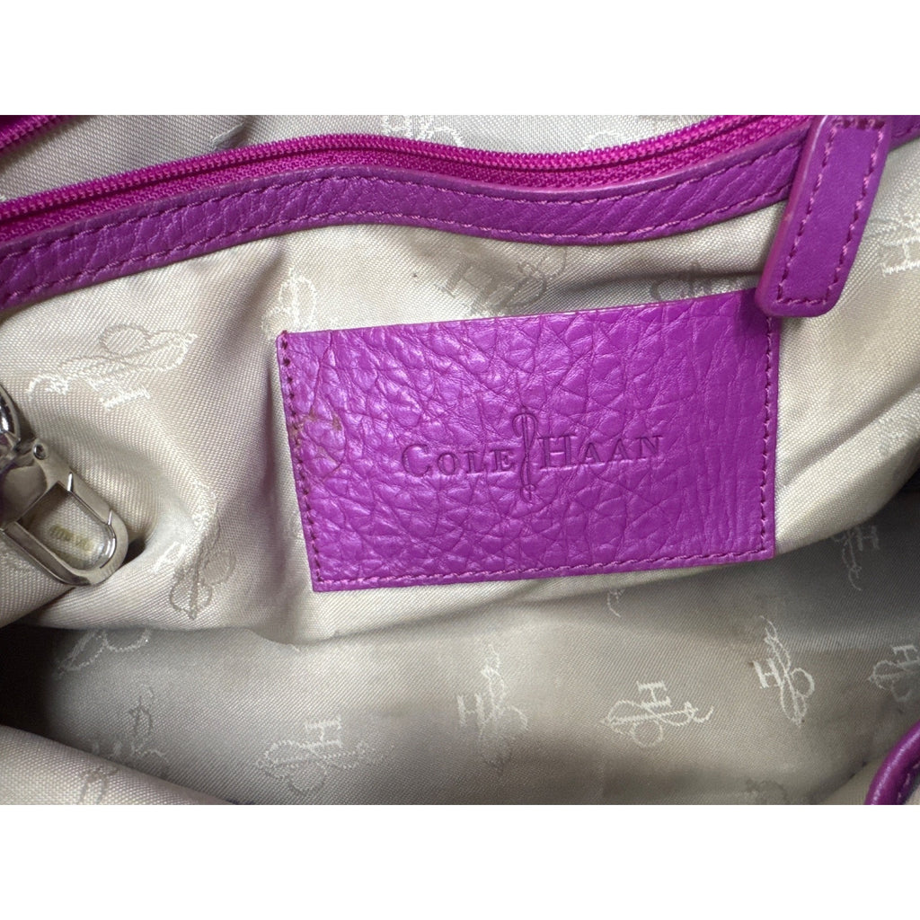 Cole Haan Purple Leather Tote Bag With Cream Interior & Tan Handles 12"x7"x6"