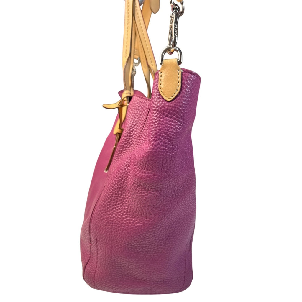 Cole Haan Purple Leather Tote Bag With Cream Interior & Tan Handles 12"x7"x6"