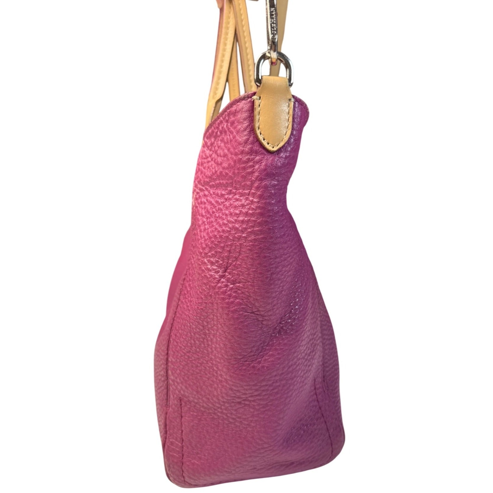 Cole Haan Purple Leather Tote Bag With Cream Interior & Tan Handles 12"x7"x6"
