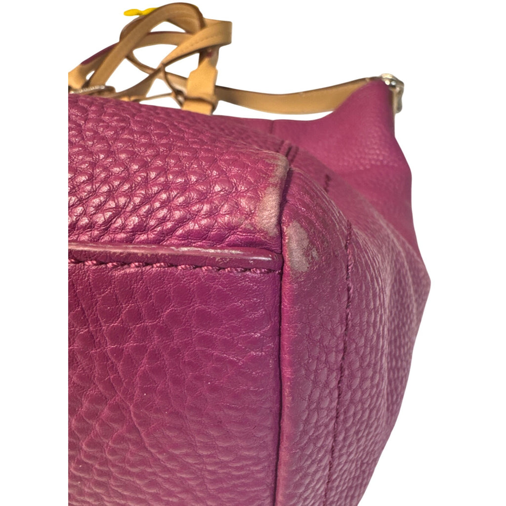 Cole Haan Purple Leather Tote Bag With Cream Interior & Tan Handles 12"x7"x6"