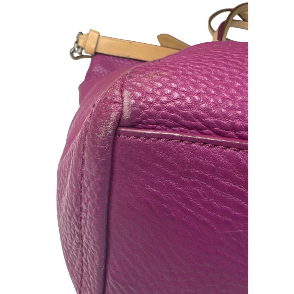 Cole Haan Purple Leather Tote Bag With Cream Interior & Tan Handles 12"x7"x6"