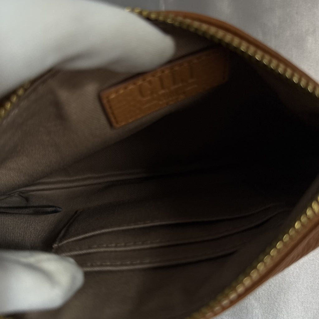 Gili Brown Pebble Leather Crossbody Bag With Front Flap & Adjustable Strap