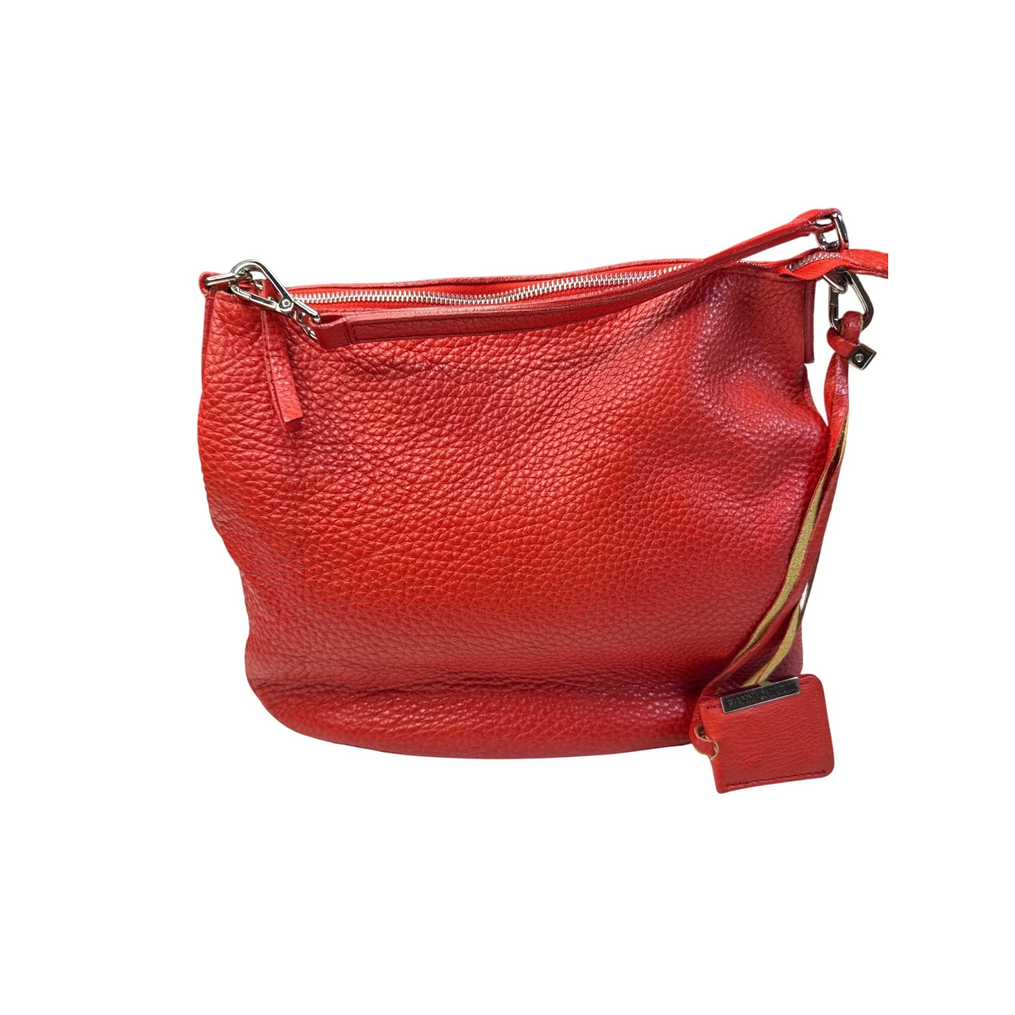 Gianni Chiarini Red Leather Shoulder Bag With Zipper & Detachable Strap - Chic Everyday Style