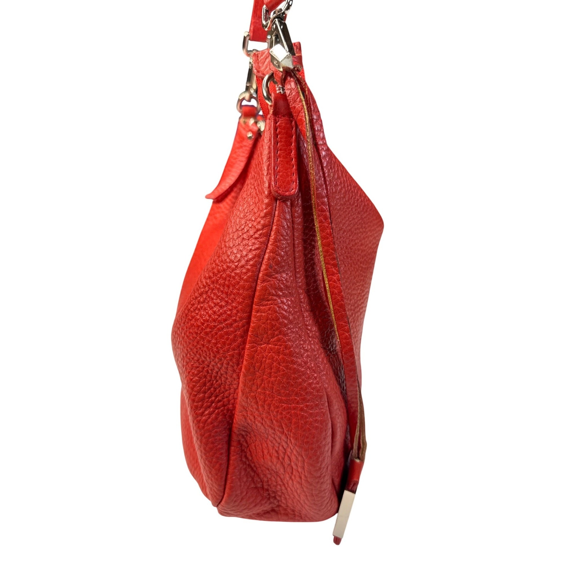 Gianni Chiarini Red Leather Shoulder Bag With Zipper & Detachable Strap - Chic Everyday Style