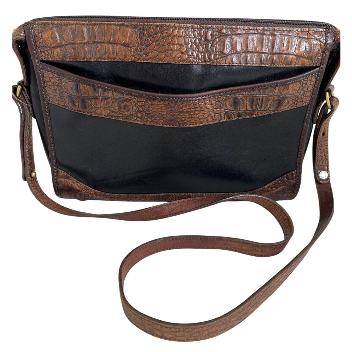 Brahmin Brown & Black Leather Crocodile Embossed Shoulder Bag