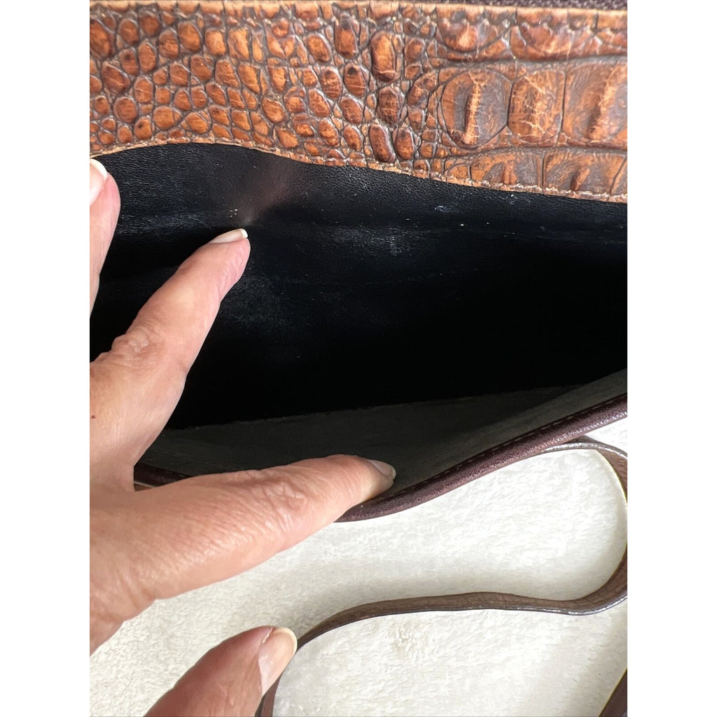 Brahmin Brown & Black Leather Crocodile Embossed Shoulder Bag