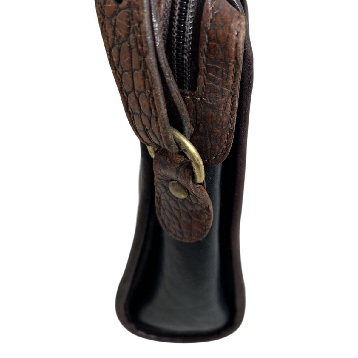 Brahmin Brown & Black Leather Crocodile Embossed Shoulder Bag