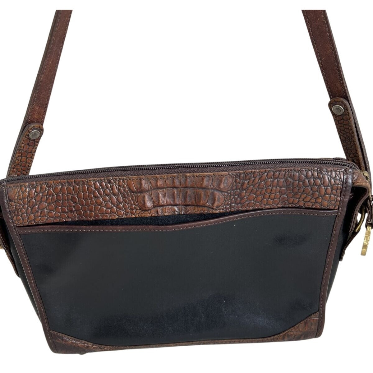 Brahmin Brown & Black Leather Crocodile Embossed Shoulder Bag