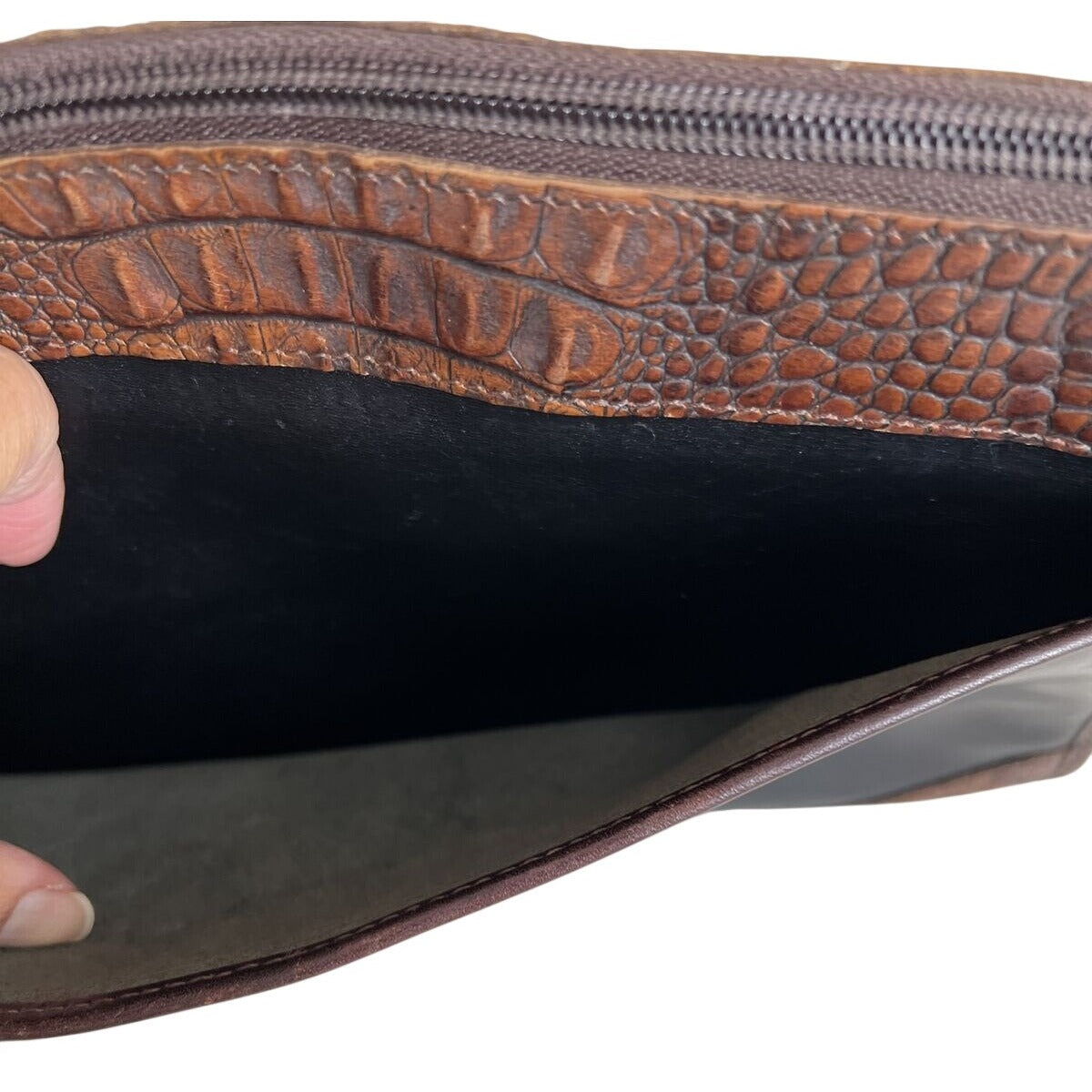 Brahmin Brown & Black Leather Crocodile Embossed Shoulder Bag