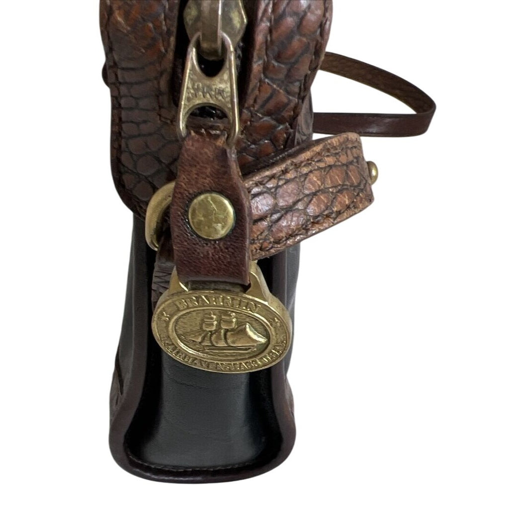 Brahmin Brown & Black Leather Crocodile Embossed Shoulder Bag