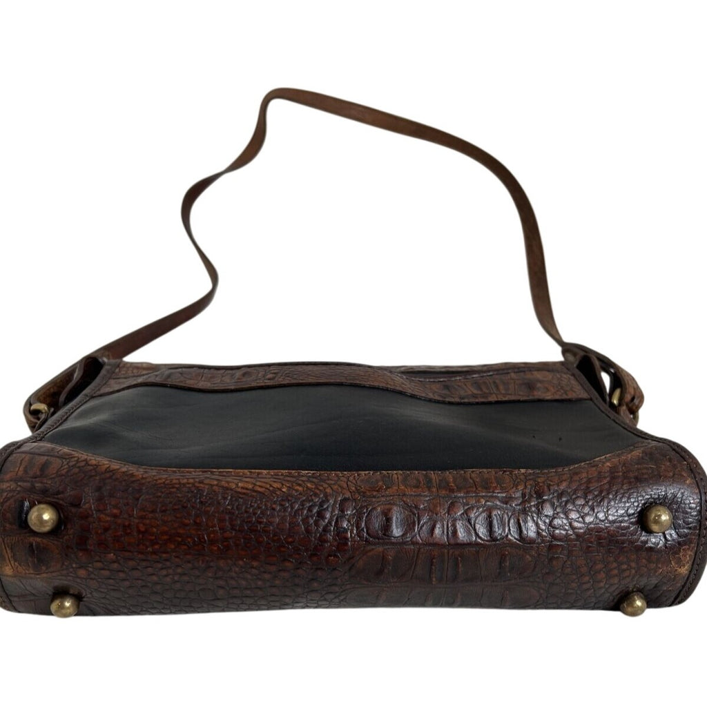 Brahmin Brown & Black Leather Crocodile Embossed Shoulder Bag