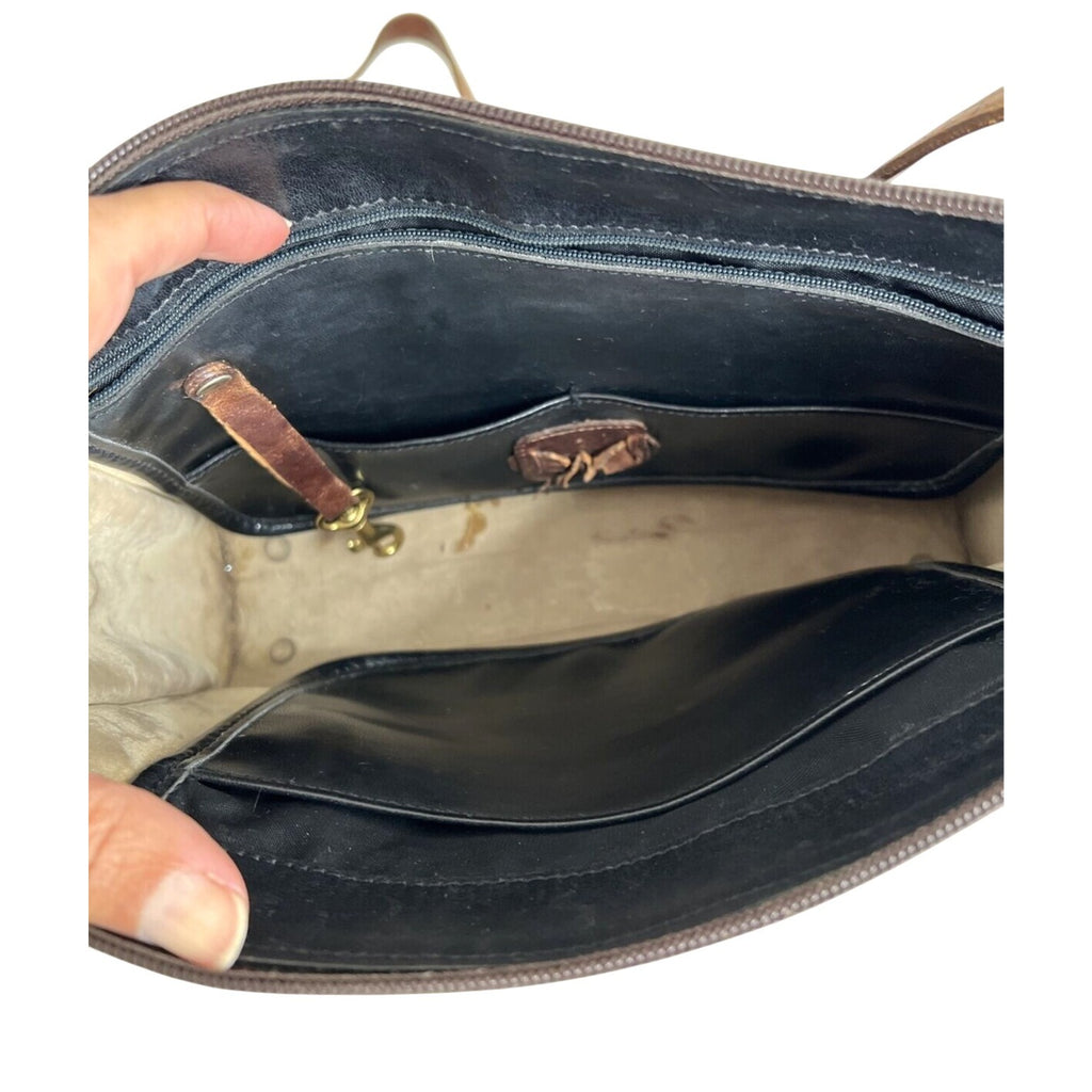 Brahmin Brown & Black Leather Crocodile Embossed Shoulder Bag