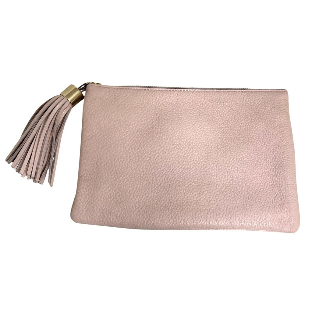 G.I.L.I. Blush Pink Soft Pebbled Texture Leather Clutch With Tassel Zipper