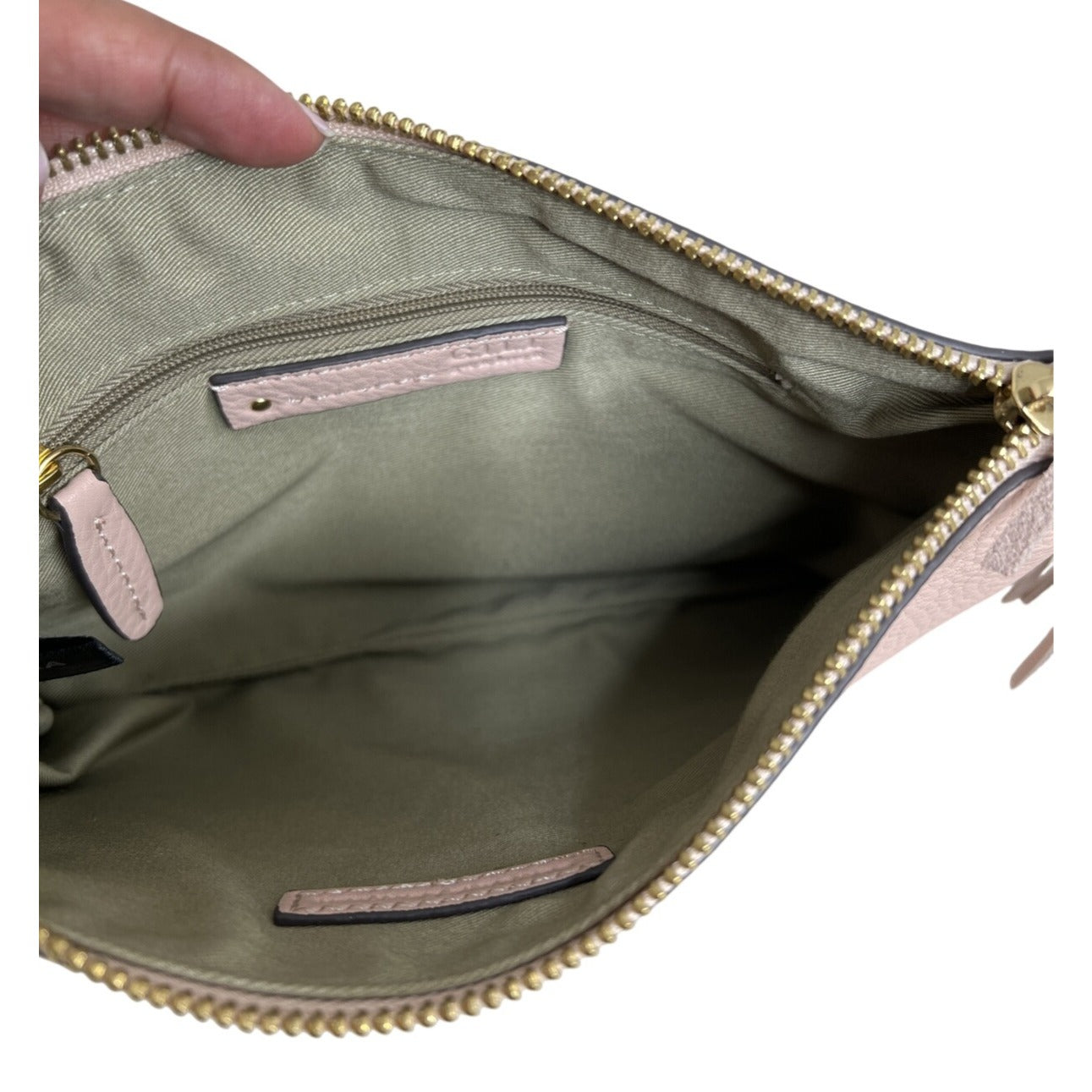 G.I.L.I. Blush Pink Soft Pebbled Texture Leather Clutch With Tassel Zipper