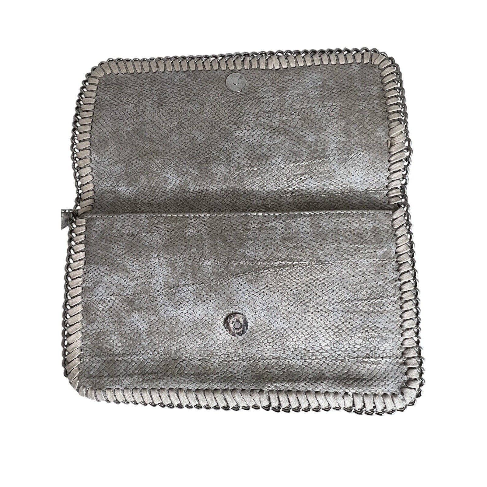 Inzi Silver Metallic Faux Snakeskin Clutch With Chain Trim & Wristlet