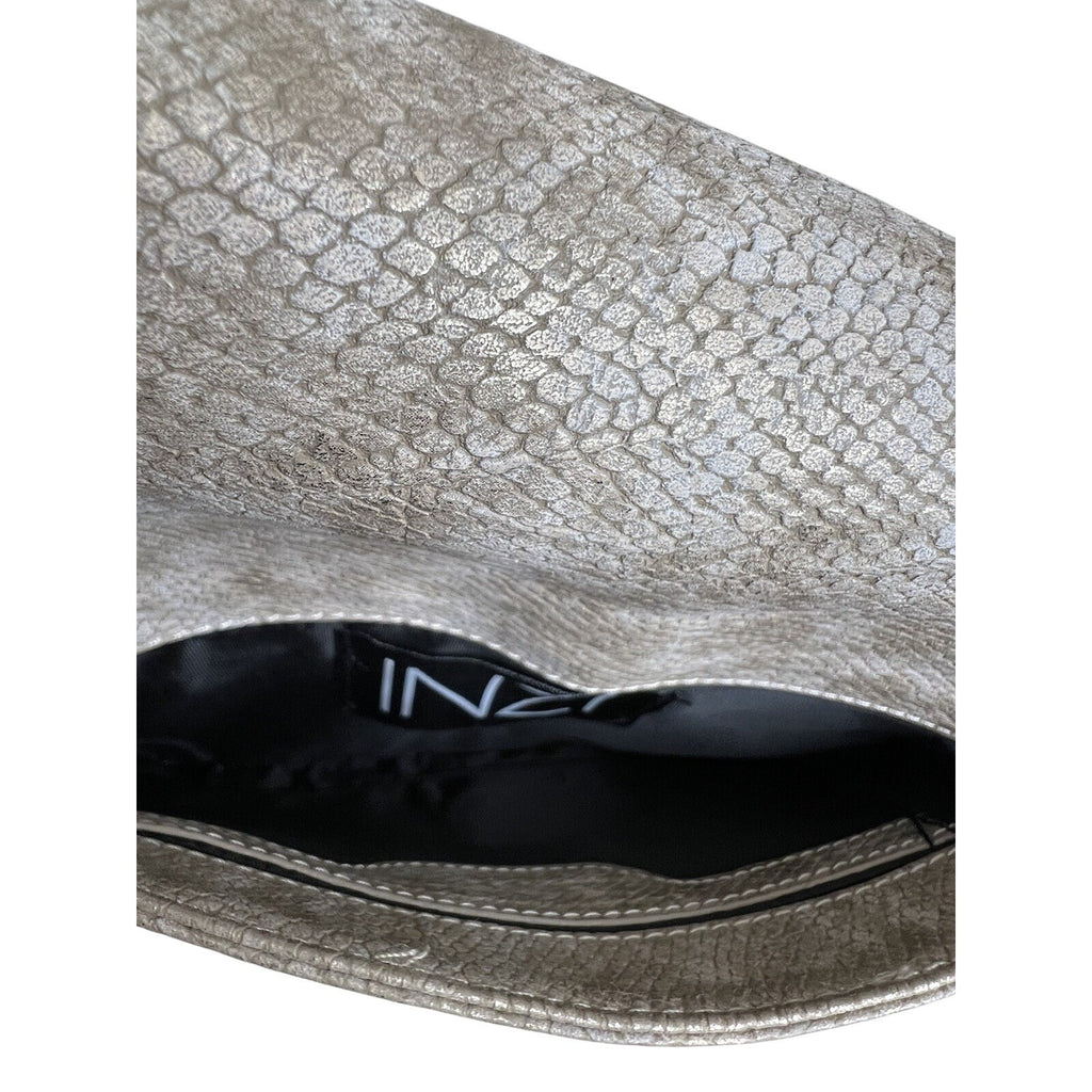 Inzi Silver Metallic Faux Snakeskin Clutch With Chain Trim & Wristlet