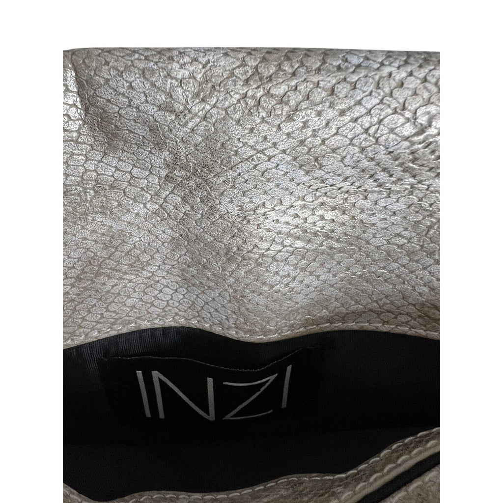 Inzi Silver Metallic Faux Snakeskin Clutch With Chain Trim & Wristlet