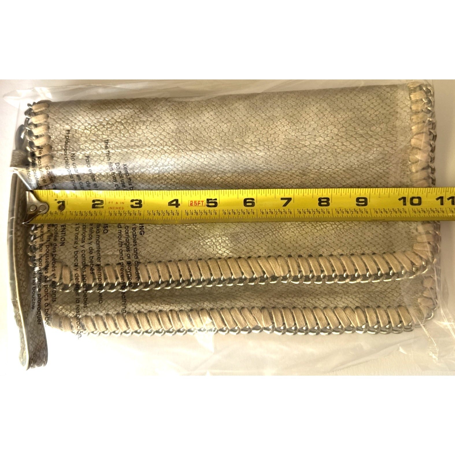Inzi Silver Metallic Faux Snakeskin Clutch With Chain Trim & Wristlet
