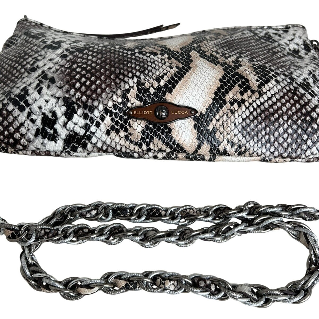 Elliott Lucca Faux Snakeskin Clutch Crossbody Bag With Chain Strap