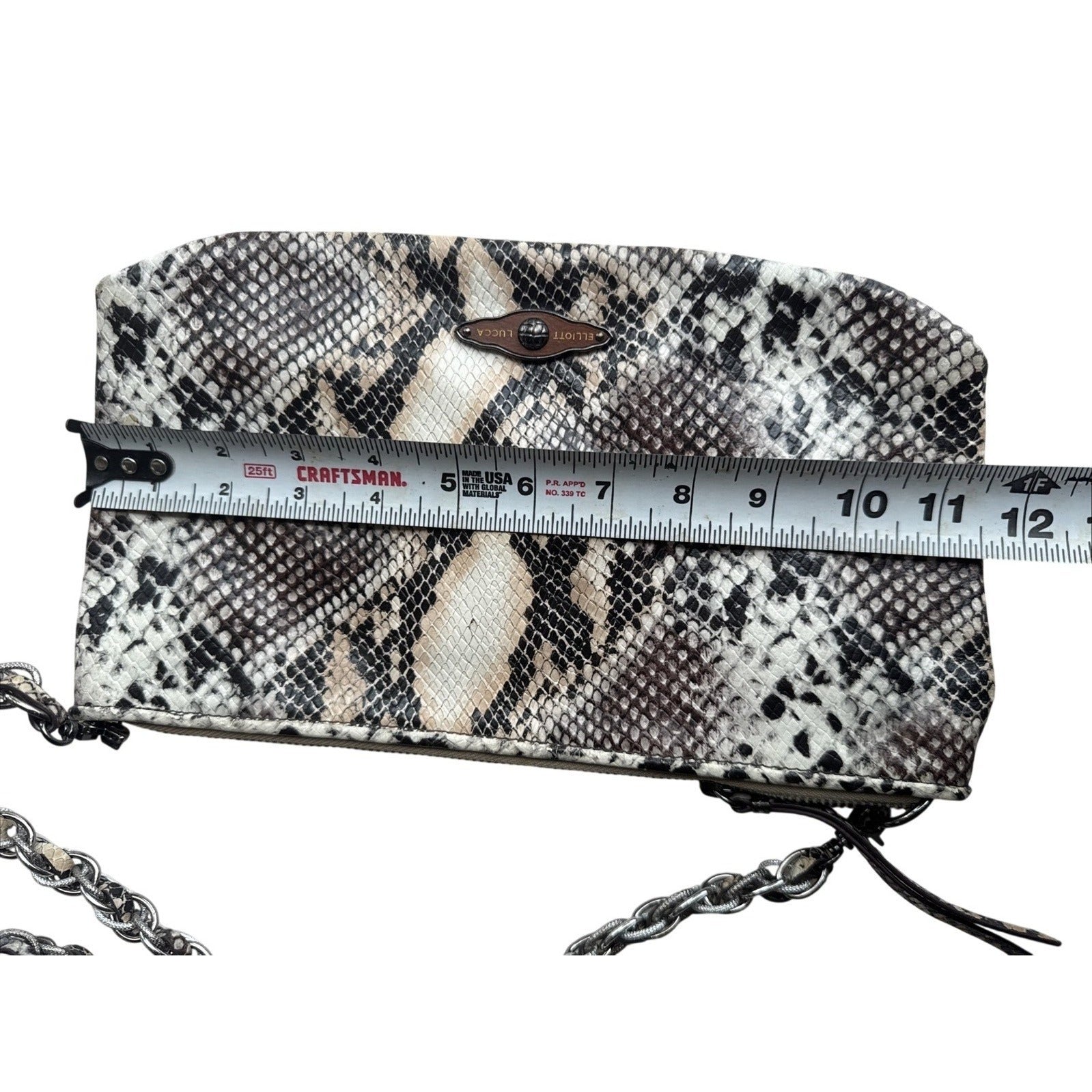 Elliott Lucca Faux Snakeskin Clutch Crossbody Bag With Chain Strap
