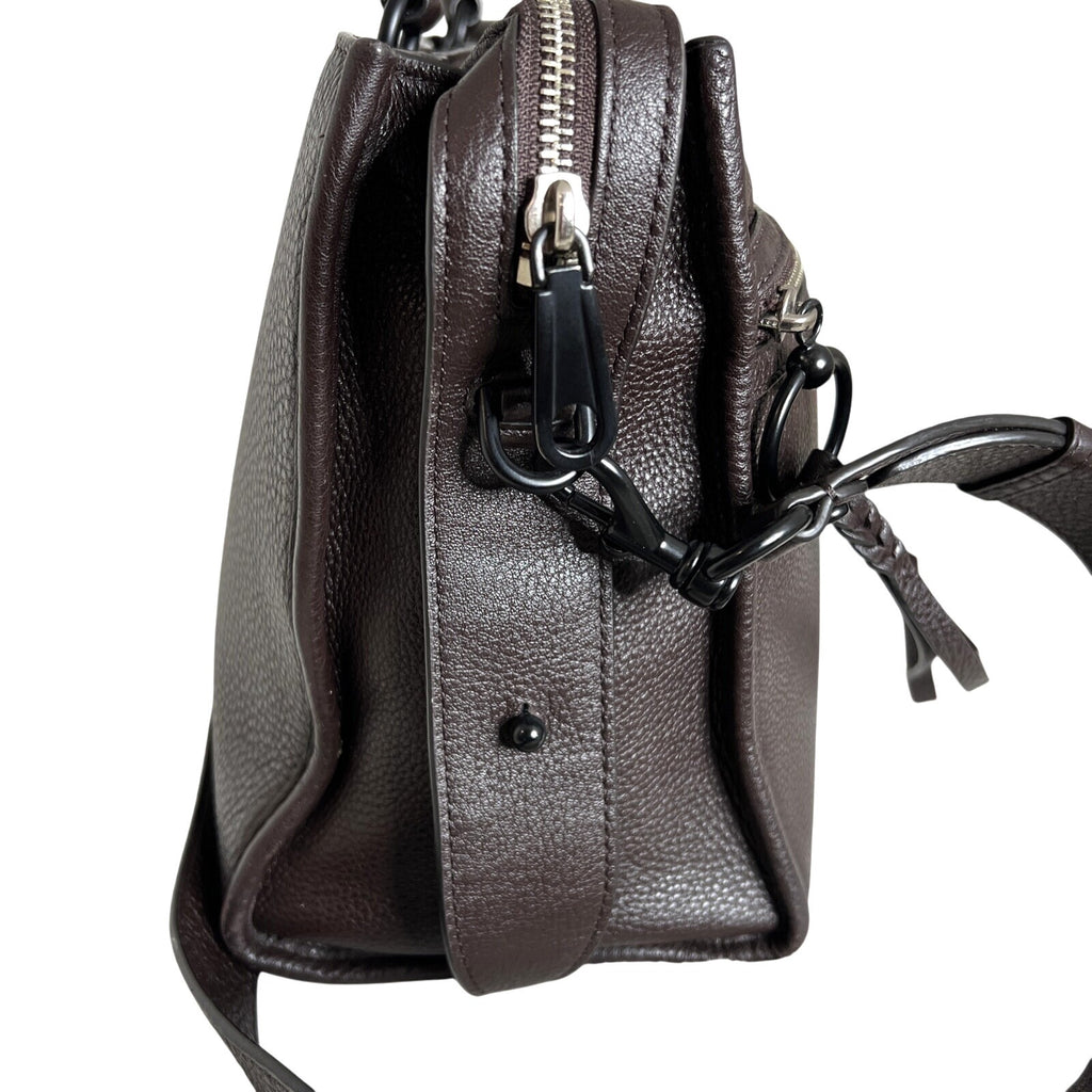 Rebecca Minkoff Brown Leather Handbag With Dual Handle & Shoulder Strap