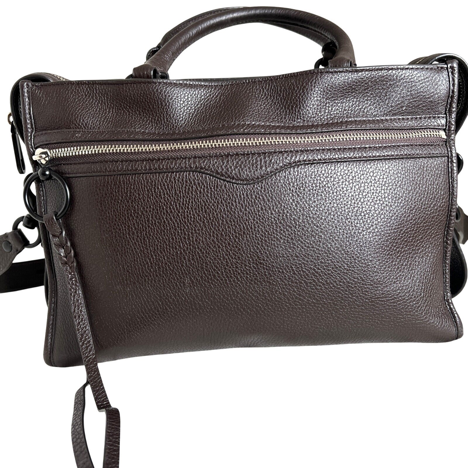 Rebecca Minkoff Brown Leather Handbag With Dual Handle & Shoulder Strap