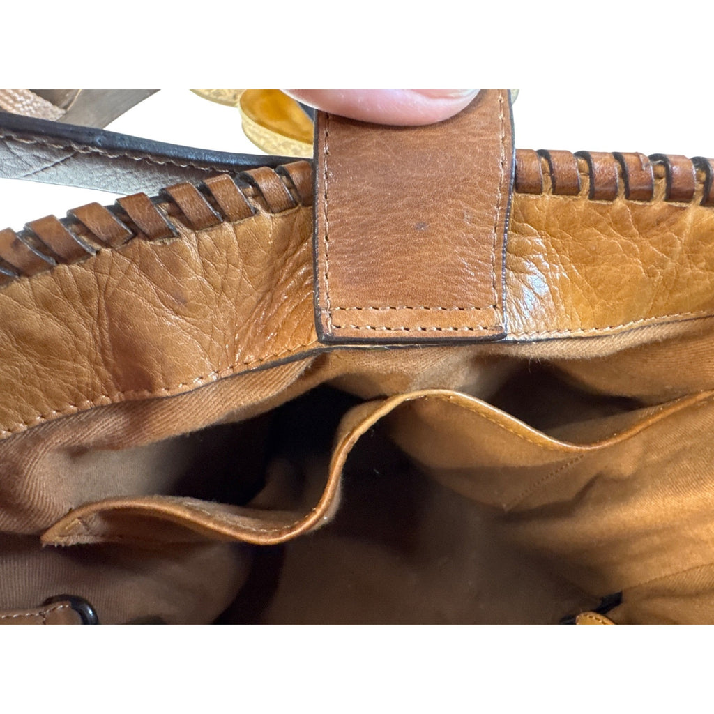 Woven Genuine Leather Brown Shoulder Bag W/Adjustable Strap & Inner Pockets