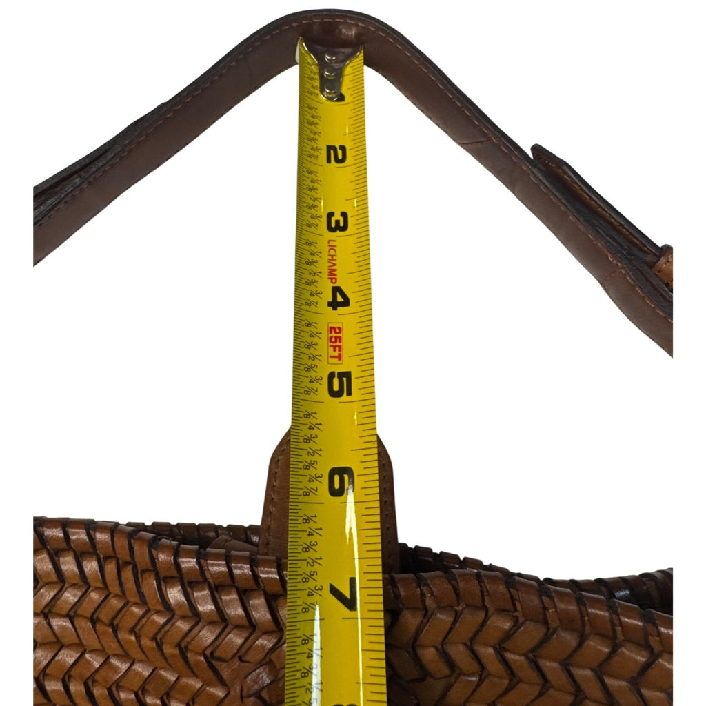Woven Genuine Leather Brown Shoulder Bag W/Adjustable Strap & Inner Pockets
