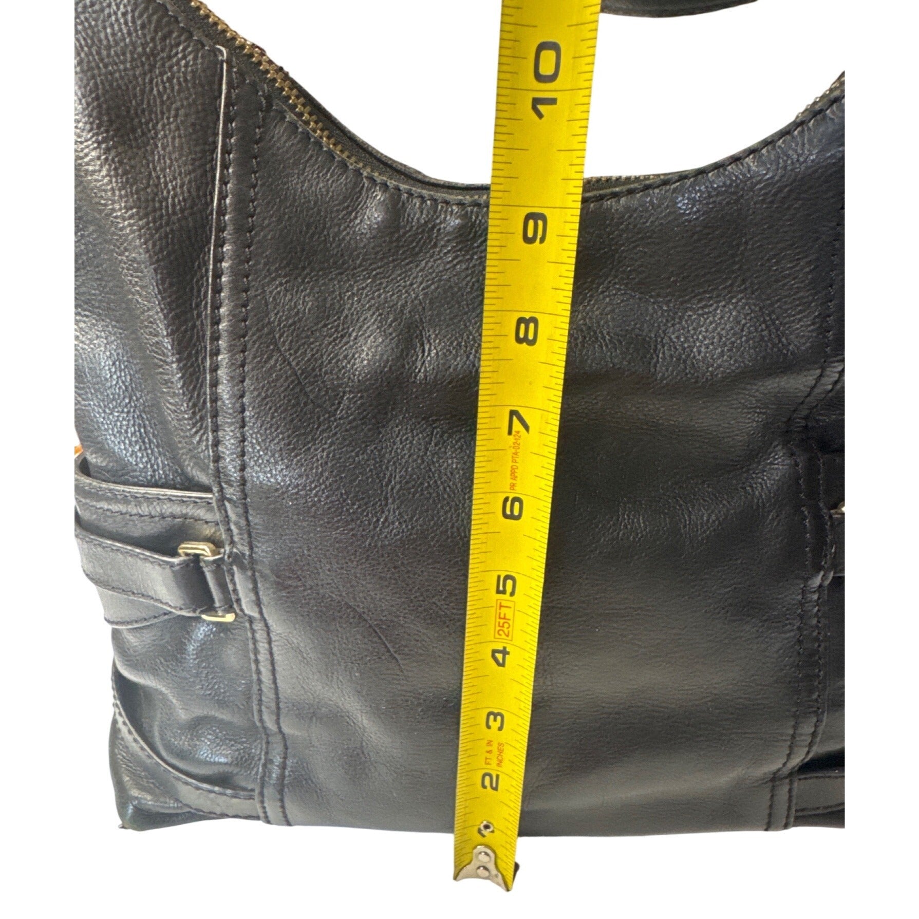Michael Kors Black Leather Shoulder Bag With Gold Hardware & Buckle Details