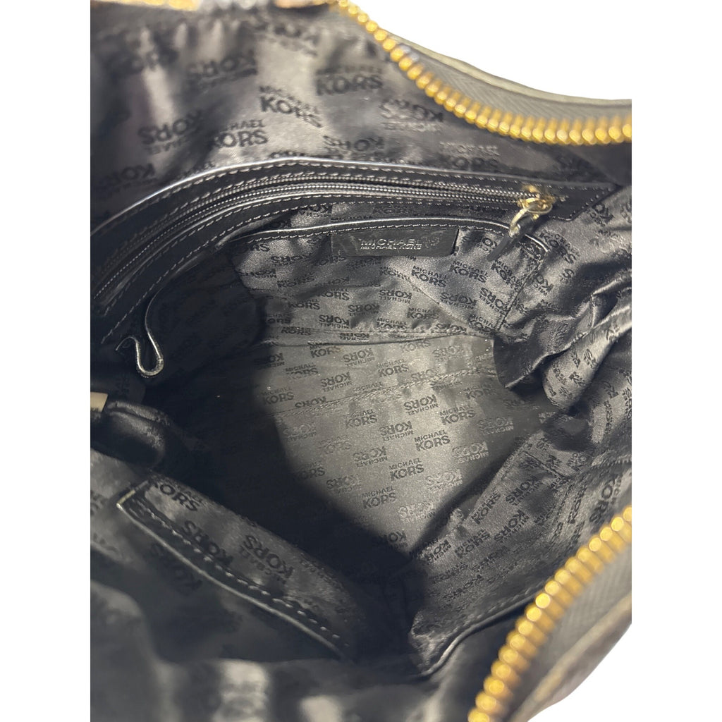 Michael Kors Black Leather Shoulder Bag With Gold Hardware & Buckle Details