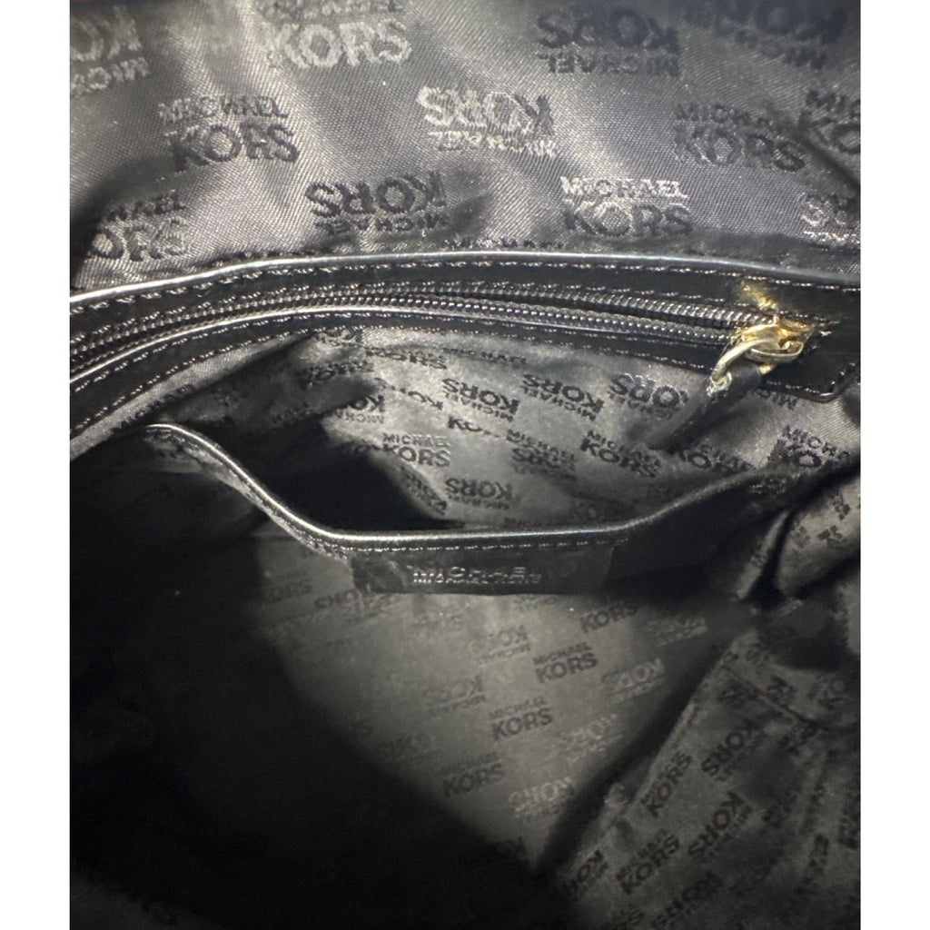Michael Kors Black Leather Shoulder Bag With Gold Hardware & Buckle Details