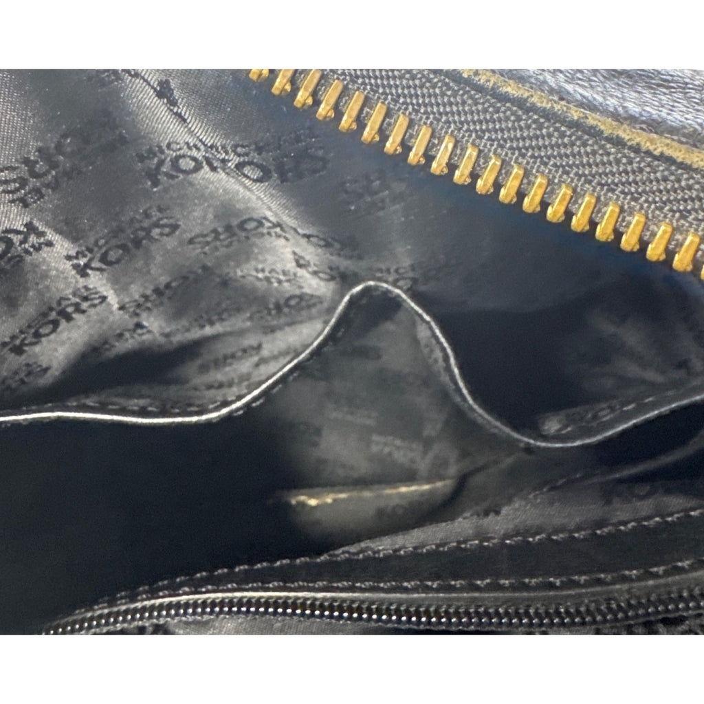 Michael Kors Black Leather Shoulder Bag With Gold Hardware & Buckle Details