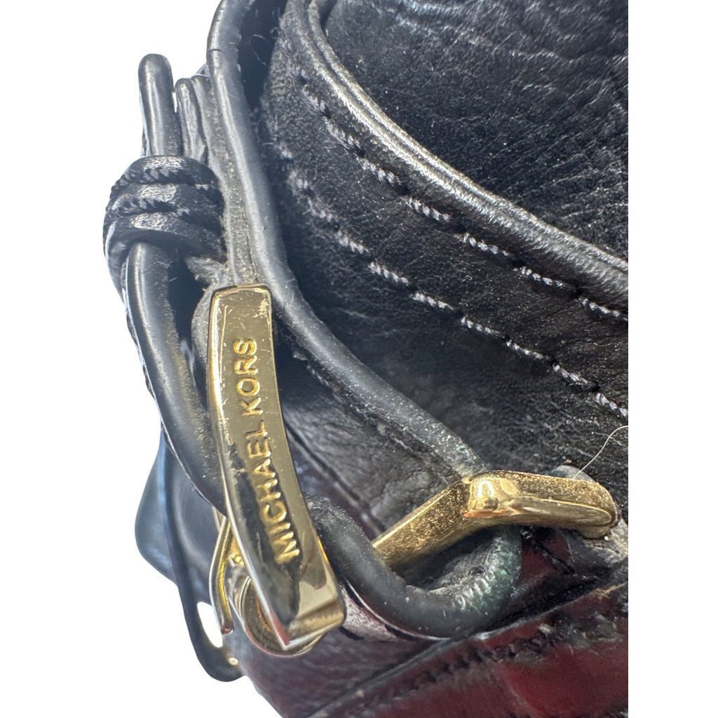 Michael Kors Black Leather Shoulder Bag With Gold Hardware & Buckle Details